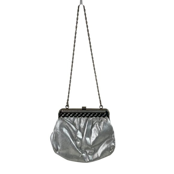 Vintage Lewisette Silver Metallic Evening Clutch Purse With Chain Strap - Picture 2 of 14